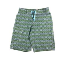 LL Bean Swim Shorts Boys 16 Trunks Green Geometric Drawstring Lined Pocket