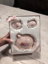 Baby Essentials 3 Piece Keepsake Set For Girl Piggy Bank, Tooth Curl Keeper