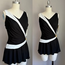 Vintage 1990  s NOS Deadstock Roxanne Black  White One Piece Swimsuit Size 34 D