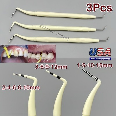 3*Dental Implant Periodontal Probes Depth Measure Explorer Flexible Scaler Probe
