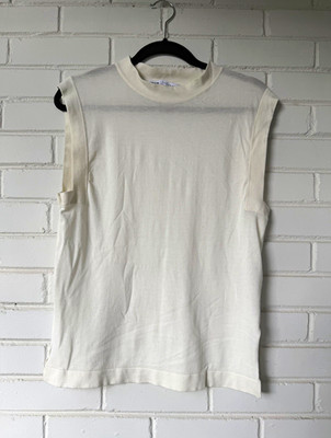 Zara Women's White Cotton Knit Tank Top Crew Neck Shoulder Pads Pullover XL