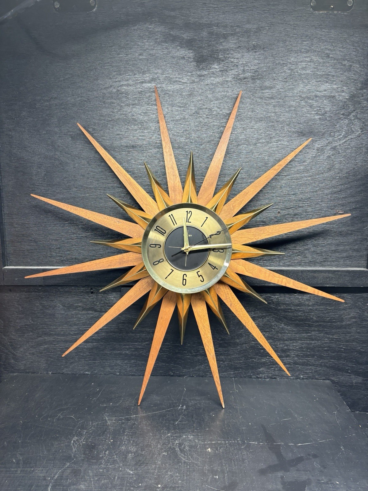 Vintage Mid Century Welby MCM Atomic Starburst 26” Wall Clock Germany Working