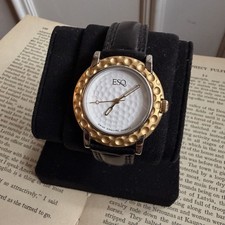 ESQ by Movado Golf Ball Wristwatch White Dial Gold Silver Black Leather