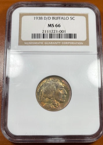 1938-D Buffalo Nickel NGC MS66 Toned • Repunched Mint Mark