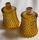 Pair of Vintage Homco Amber Glass Votive Candle Holders Peg Insert Diamond Point
