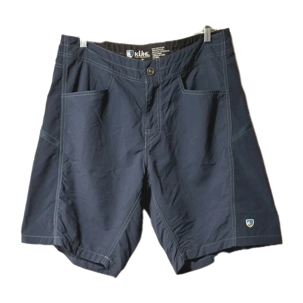 KUHL Shorts Mens 33 (34) Blue Performnce Hiking Outdoor Nylon Stretch Zip Pocket