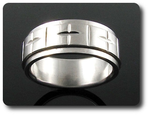 Edelsteine Und Schmucksteine. Ring FüR Herren Motiv 8 Kreuze Stahl Mit Ring Rot-image