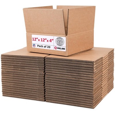 Medium Cardboard Boxes 12''L x 12''W x 4''H (Pack of 20) - USA-Made Packing Boxe...