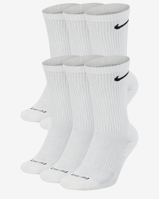 Nike Men's Everyday Plus Cushion Crew White 6 Pack Socks Size 8-12 SX6897-100 | eBay
