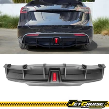 Fits 20-24 Tesla Model Y Rear Bumper Lip Diffuser Spoiler W/ LED Matte Black