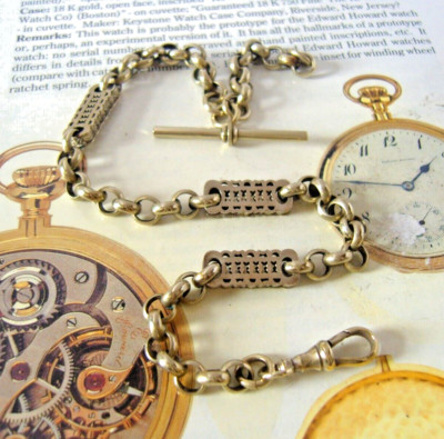 Victorian Pocket Watch Chain Silver Nickel Fancy Antique 1890 Big