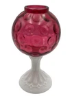 VTG Fenton Cranberry Milk Glass Coin Dot Oil Lamp Base Ivy Ball Vase Globe Orb