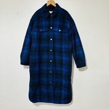 Hush Marjo Blue Checked Quilted Long Coat / Shacket - Size 12