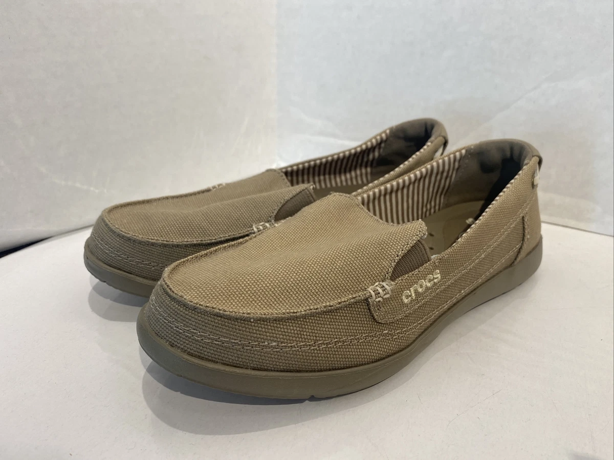 Crocs Women s Size 6W 14391 Walu Canvas Loafer Boat Deck Shoes Tan Brown