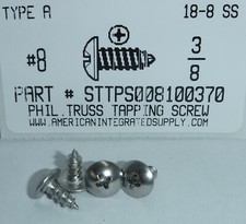  8x3/8 Truss Head Phillips Tapping Screws Stainless Steel 50 