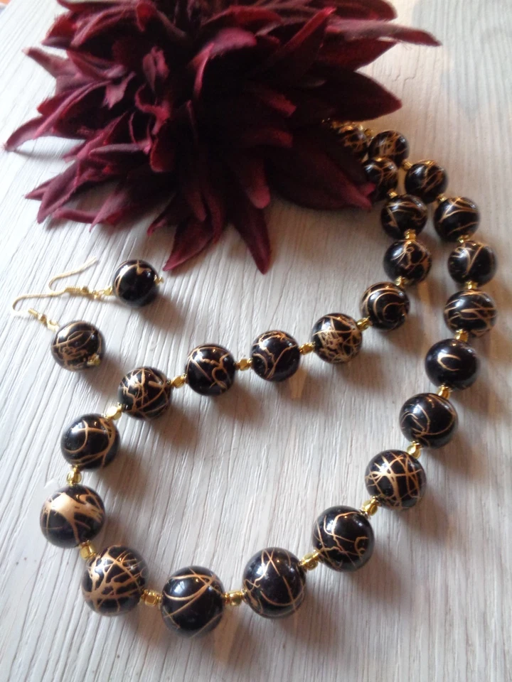 Schmuckset Schwarz-Gold