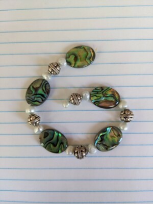  New Abalone Silver Pearl Beads 7'' Strand DIY Jewelry Bracelet Necklace