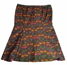 African Handmade Drawstring Maxi Skirt Boho W/ Print  High Life  Plus SZ 