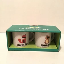 ICup Zero Fox Given & Bearly Awake Ceramic Coffee Mug 2 Pack 15oz New In Packag