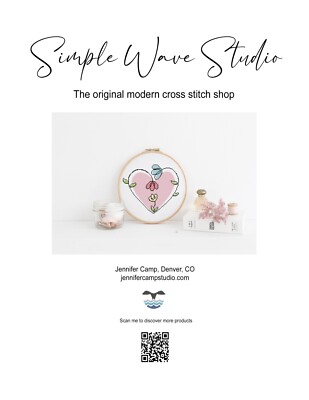 Bohemian Boho Pink Heart of Flowers Counted Cross Stitch Pattern Leaflet