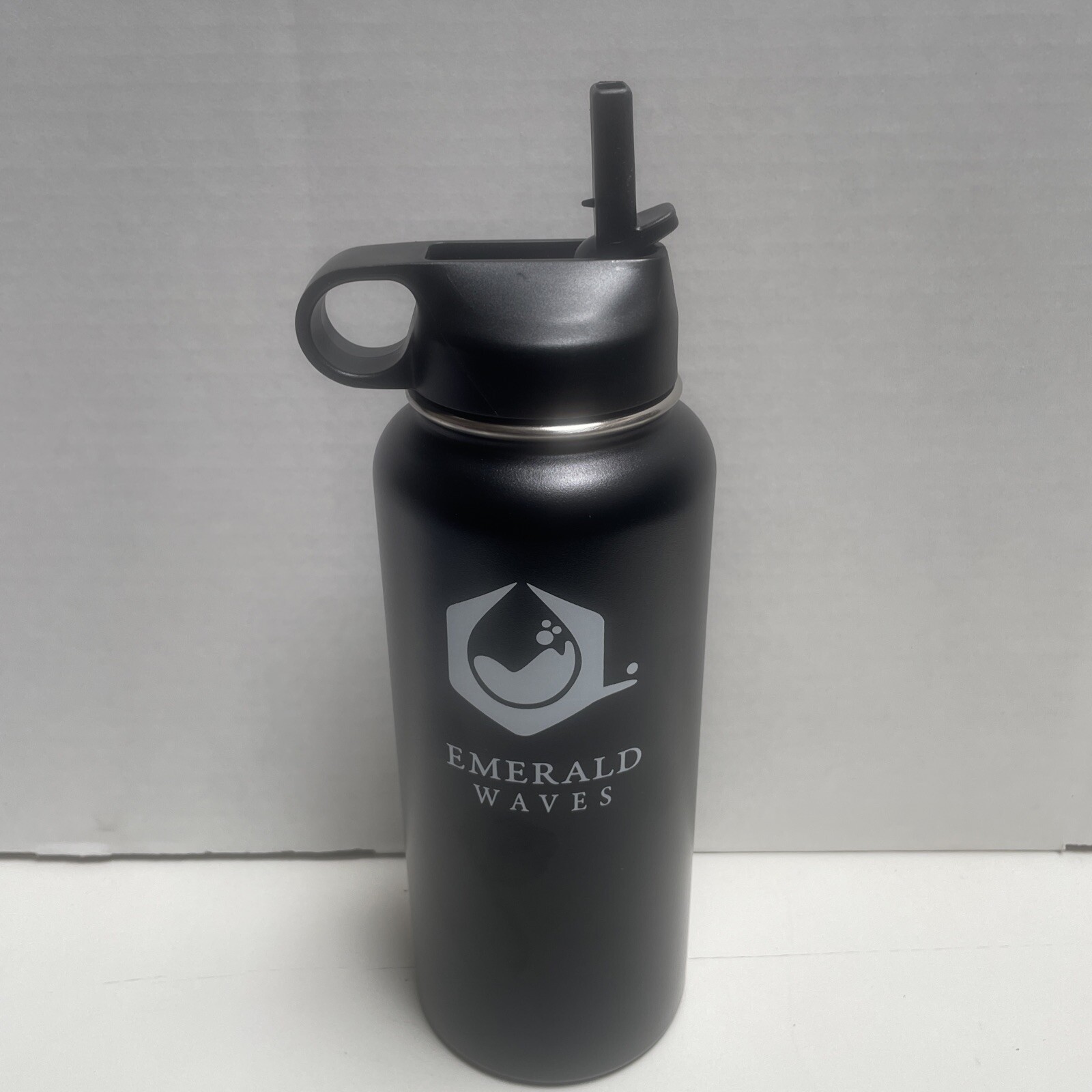 32Oz Emerald Waves Water Flask Stainless Steel Vacuum Insulated Bottle Straw Lid