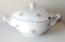 KAHLA Floral Covered Tureen, 9" round, Handles, Spoon Notch in lid, gold trim