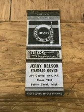 Jerry Nelson Standard Service Battle Creek Michigan Bobtail Vintage Matchcover