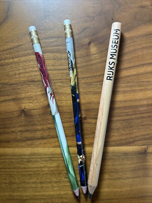 Rijksmuseum Amsterdam Souvenir Pencils 3 pcs - The Milkmaid Four Tulips & Wooden