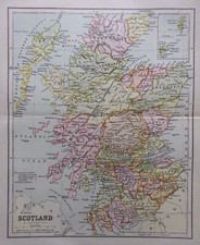 SCOTLAND; Vintage Colour Scottish Map (c1890) J Bartholomew & W&R Chambers - 24