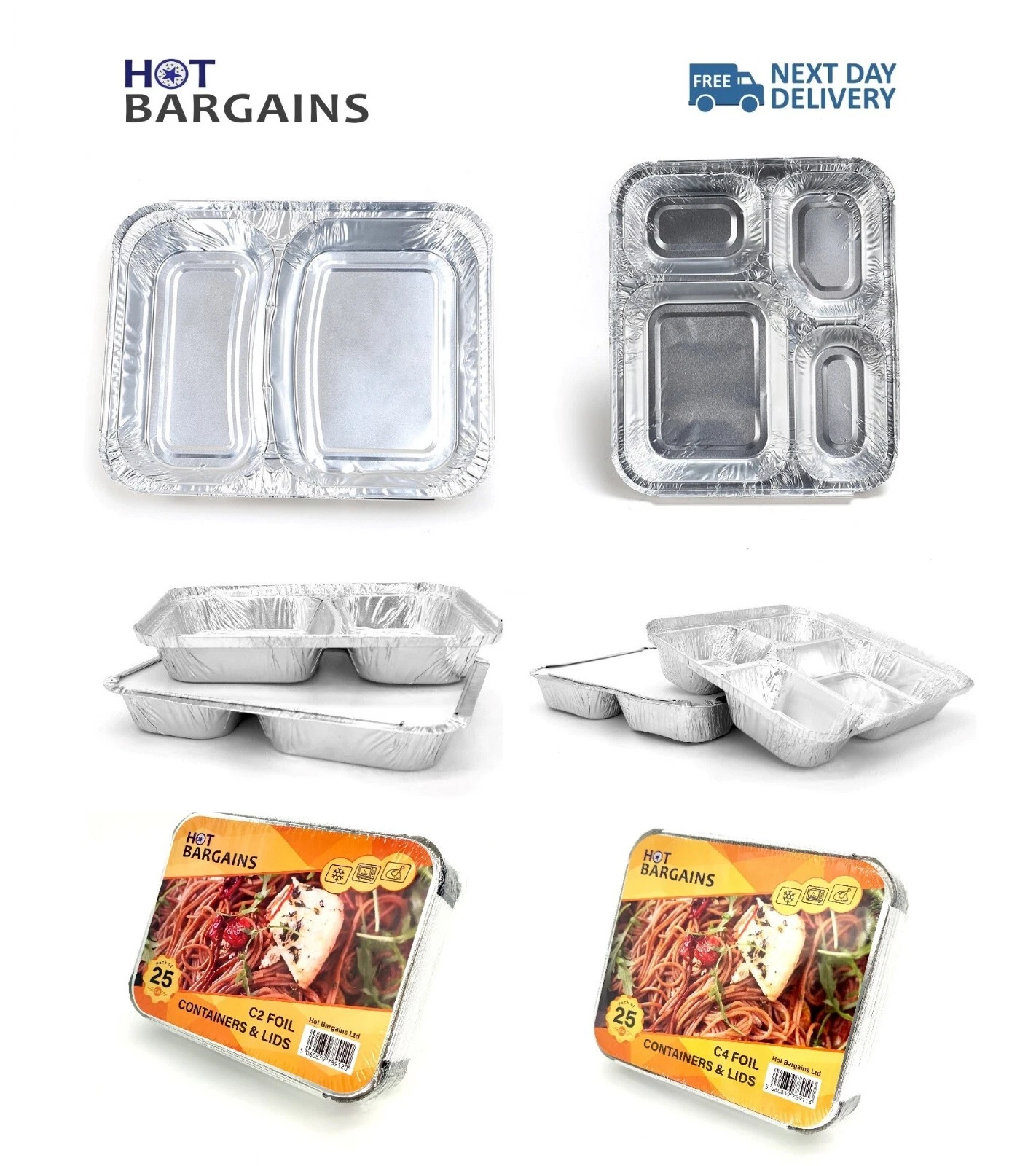 Aluminum Foil Food Containers with Lids Food Storage 2 and 4 Compartment
Opens in a new window or ta