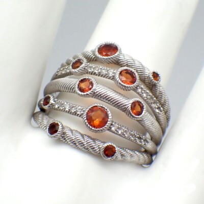 Judith Ripka Multi Band Ring Citrine Sterling Silver CZ