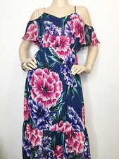 Jealous Tomato Small Floral Sheer Lined Maxi Dress Cold Shoulder Short Sleeve