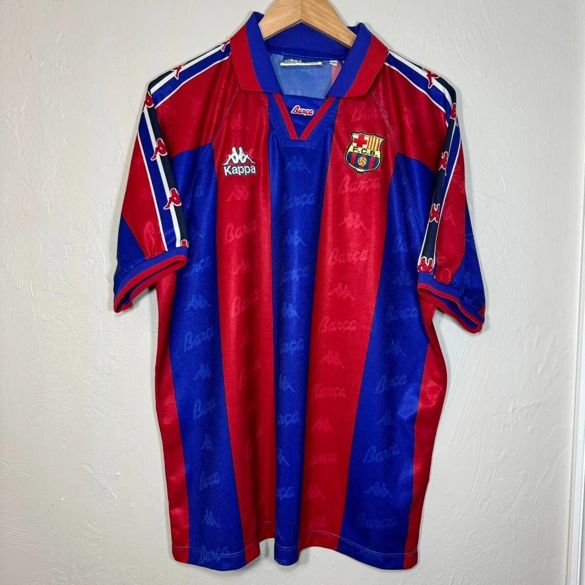 Vintage 1990s XL FC Barcelona Striped Kappa Home Jersey Soccer Kit