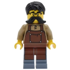 new LEGO Tudor Corner House Clockmaker Minifig - mustache man with brown apron