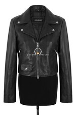 Ladies Black Leather Brando Short Fitted Biker Double Drive Zip Jacket Kendall