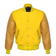 Varsity  Letterman Bomber Baseball Wool Jacket and Genuine Leather Sleeves