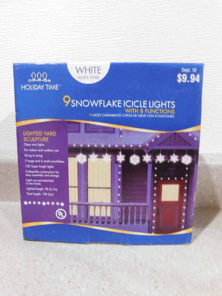 Holiday Time White 9 Snowflake Icicle Lights With 8 Functions - Image 3 of 4