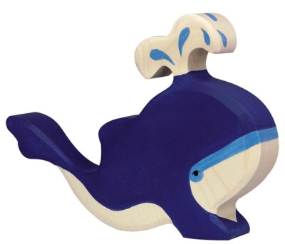 Holztiger 80195 Blue Whale With Water Fountain 6 11/16in Wooden Figures Series