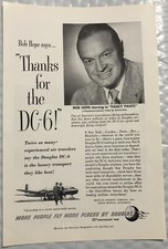 1950 Original Print Advertisement Full Page - Douglas DC-6 - Bob Hope  Vintage