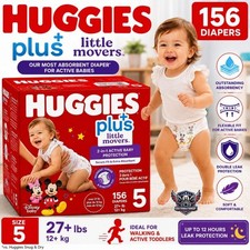 Huggies Plus Little Movers Size 5 Diapers 156 Count Disney Baby 27 lbs Jumbo Pa