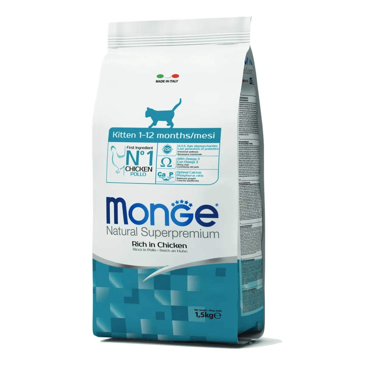 MONGE NATURAL SUPERPREMIUM KITTEN CON POLLO 1,5 KG.