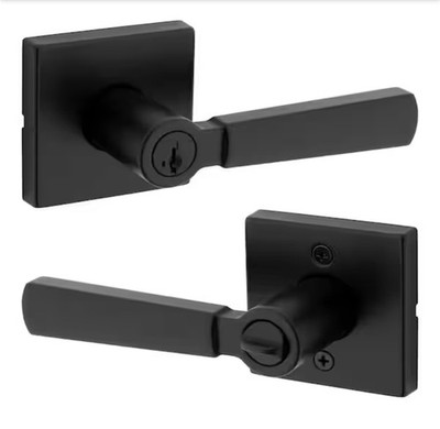 Kwikset Perth Matte Black Square Keyed Entry Door Handle SmartKey Technology