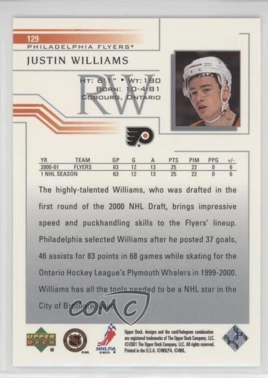 2001-02 Upper Deck Justin Williams #129 - Image 2 of 2