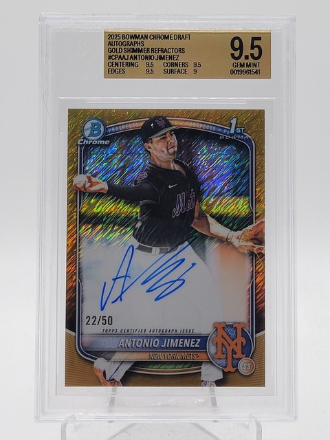 Antonio Jimenez 2025 Bowman Chrome Draft Gold Shimmer /50 1st Auto BGS 9.5 Q3855