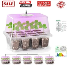 5 Packs Seed Starter Tray with Grow Light, Elevated Seedling Starter Trays Ki...