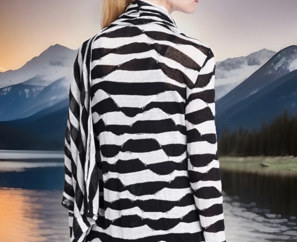 ALICE + OLIVIA Open Cardigan Sweater Scarf Neck Womens S DEZI Wrap Linen Blend - Image 3 of 4