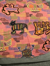 Vintage Panamanian Guna Mola Cotton Fabric Geometric Animal Bird Pink Orange