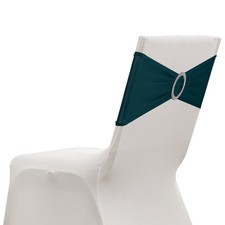 10 Pack Chair Sashes, Stretch Chair Cover Band Bows Cover Band, Emerald Blue