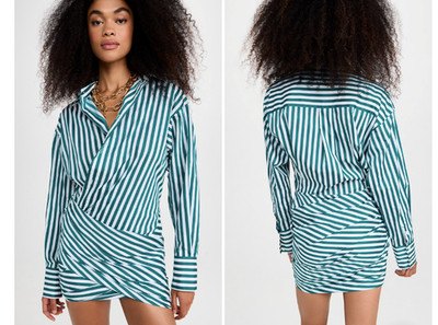 MONSE Green/White Striped Wraparound Shirt Dress Size US 6