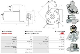 STARTER S2001 FOR VAUXHALL ASTRA/Mk/VI CHEVROLET OPEL CORSA/D/Hatchback/Van 1.7L